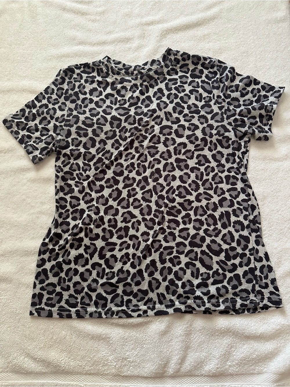 Grey and Black Leopard Print Short Sleeve Tee